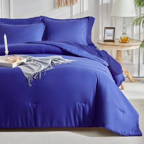 Image of Kids Comforter Sheet Set - Soft and Breathable Bed Set Includes Quilted Comforter, Fitted Sheet, Flat Top Sheet, Pillowcase and Pollowshams For Boys Girls - 6 Pieces Bed in a Bag Twin Szie Navy