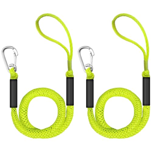 ZRSCHYG Bungee Dock Lines for Boats – Single Hook Heavy-Duty Elastic Anchor Rope – Secure Boat Dock Lines, Potoon Mooring & PWC Tie Downs (2-Pack, Fluorescent Yellow, 4 FT)