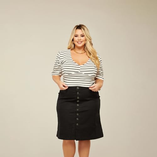 Saia Evangélica Jeans Plus Size Midi Cintura Alta Estilo Lápis com Lycra (50, Preto)