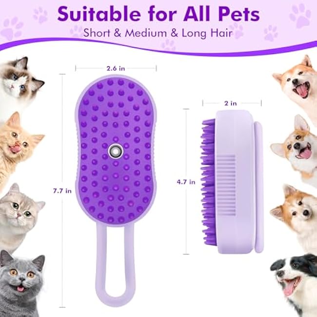 Cat Steam Brush,4 in 1 Rechargeable Pet Steam Brush for Cats and Dog,Anti-Static Cat Spray Brushes, Massage, Cleaning, Shedding and Combing for Long and Short Hair Cats and Dogs-3Lsd17RE
