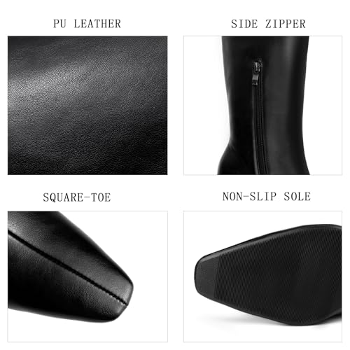 Knee High Boots Women Pointed Square Toe Tall Boots low kitten Heel Long boots 6