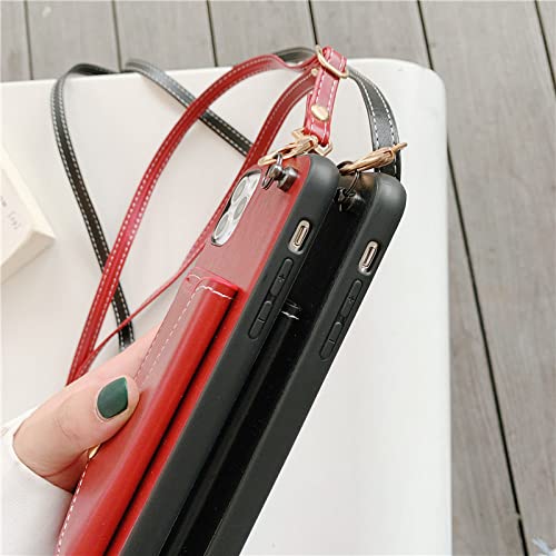 Coque iPhone avec porte-carte et cordon en silicone rouge antichoc