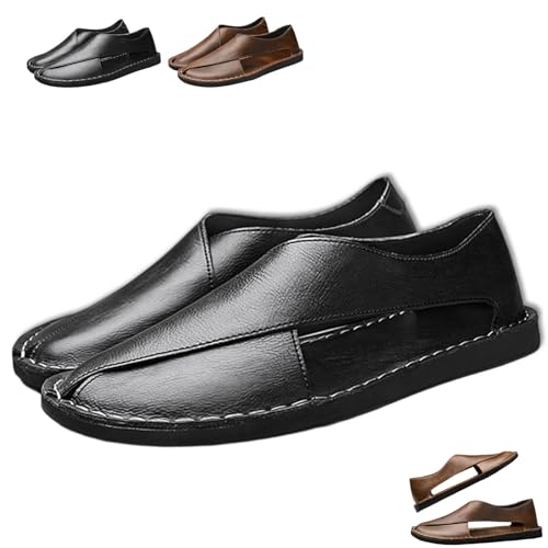 Soulario Sandals for Men, 2025 New Cross Sandal, Crossover Wrap Silhouette, Open Side Cutouts Flat Sole, Brown Black Leather Slippers Summer