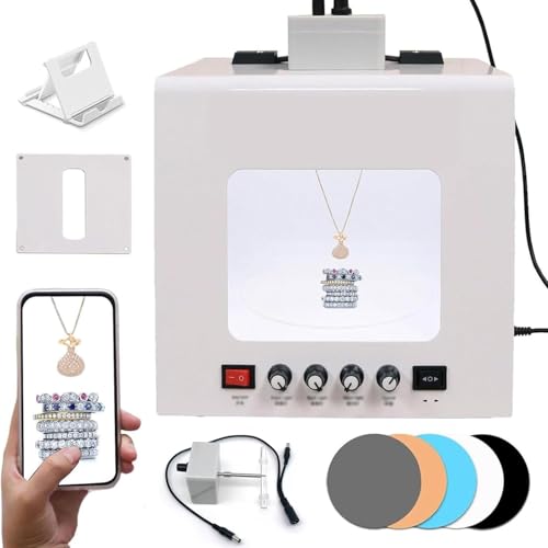 Pro Jewelry Photography Light Box Kit with Adjustable Turntable – Premium Photo Studio Setup for Stunning Gemstone & Jewelry Images, Customizable Speed & Color Temperature TB20