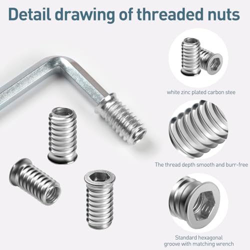 BOUMVID Einschraubmutter M5x10, 10 Stück Einschraubmuffen Gewindeeinsätze Holz Einschraubhülse Gewindeeinsatz Verzinkter Einschlagmutter Einschraubgewinde Innensechskant Muttern für Holzmöbel