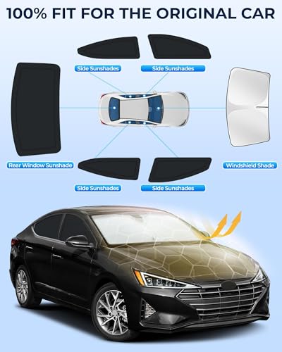 Image of for Hyundai Elantra 2017-2020 Car Window Shades, 6pcs Privacy Sun Shade Set for Front Windshield Side and Rear Windows, Full Window Covers Keeps Vehicle Cool for Camping Napping