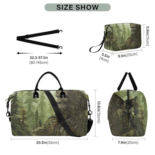 Large Travel Duffel Bag, Woods Sasquatch Sports Tote Gym Bag, Shoulder Weekender Overnight Bag for Women Men, Carry On Luggage with Toiletry Bags3