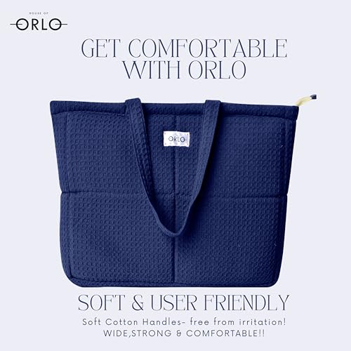 Image of Premium Cotton Waffle Quilted Tote Bag, Large Spacious Handbag for College, Office, Work, Travel, Shopping & Daily Use