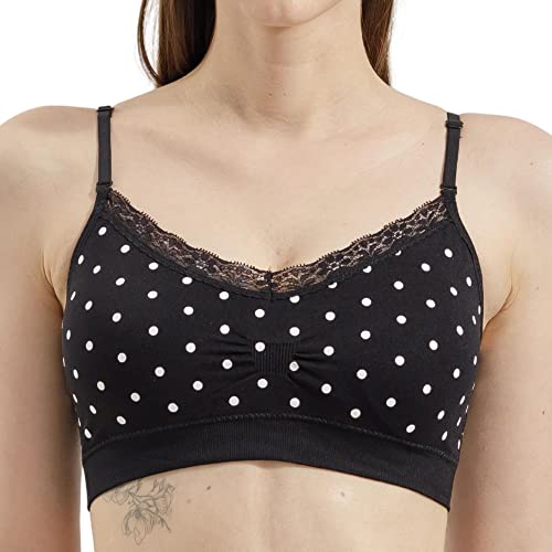 Coobie Seamless V-Neck With Lace Bra, Full Size, Black/White Polka Dot #TOP22