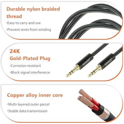 Cable auxiliar Jack 3.5mm macho a macho 0.5 m nylon miniatura 3