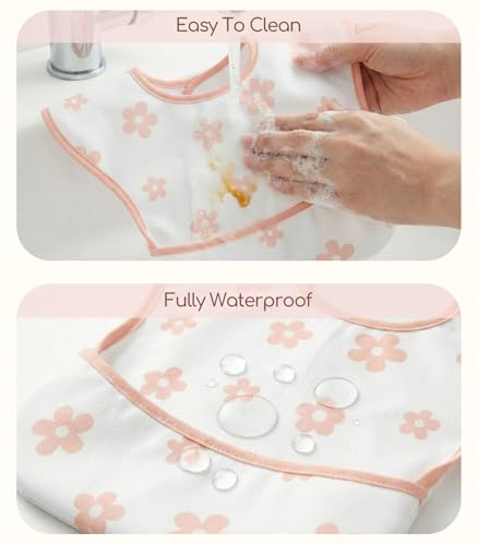 CIVARUA KIDS 3-Pack Waterproof Baby Bibs for Eating - Mess Proof Lightweight Toddler Feeding Bibs with Large Food Catcher, Food-Grade Baby Eating Essentials, Easy to Put On & Clean(Country Floral) — view 4