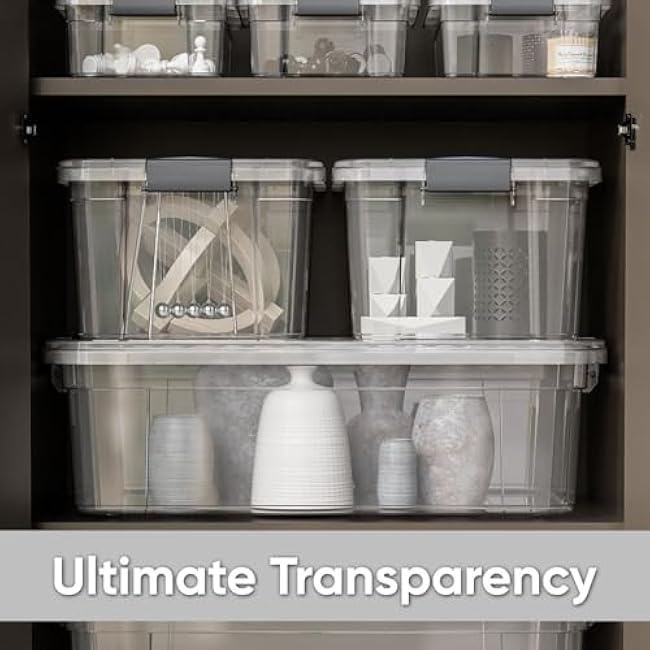 Superio Clear Plastic Storage Bins with Lid, 4.5 Quart Box, Organizing Containers, Stackable Plastic Tote for Home, Garage, Dorm, School, and Office