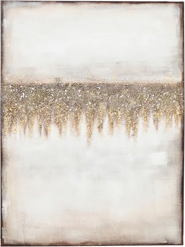 Kare Design Tableau Acrylique Abstract Fields, Beige, Or, Peinture Acrylique, Affiche, Toile, Tableau Decoration Murale Salon, Decoration Chambre, Bureau, Maison, 90 x...
