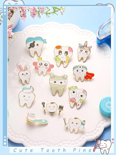 12 Pcs Dental Gifts Cute Tooth Pins Dentist Enamel Pins Cartoon Funny Lapel Brooch Tooth Charm for Scrubs Doctor Assistant Nurse Backpacks Cloths Hats Medical Jewelry3