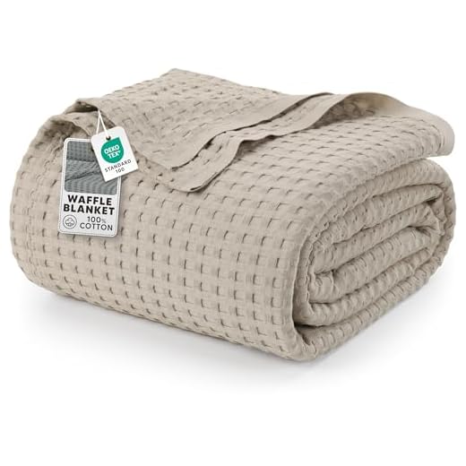 Utopia Bedding Khaki 100% Cotton Waffle Blanket 300 GSM [Queen - 90x90 Inch] Soft Lightweight Breathable Bed Blanket for All Season