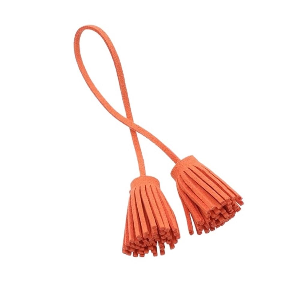 Handmade Tassel 2pcs Double Leather Tassels, Strip Cord with Tassel, Fringe Suede for Key Chains Pendant for DIY Craft(Red)