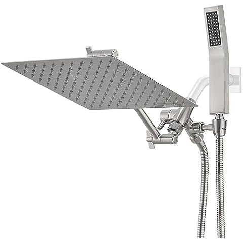 Psylc 10 Inch All Metal Rain Shower Head With Handheld, High Pressure Dual Shower Head Combo With Adjustable Extension Arm, 70" Flexible Hose, 3-Way Diverter - Height/Angle Adjustable(Brushed Nickel) Cover