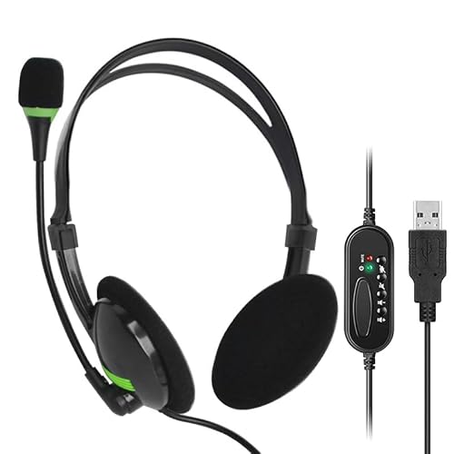 HQU USB Headset with Microphone for PC Laptop, Wired Stereo Headphones with Adjustable Headband Noise Cancelling Business Office Computer Headsets for Office, Call Center,Online Conference