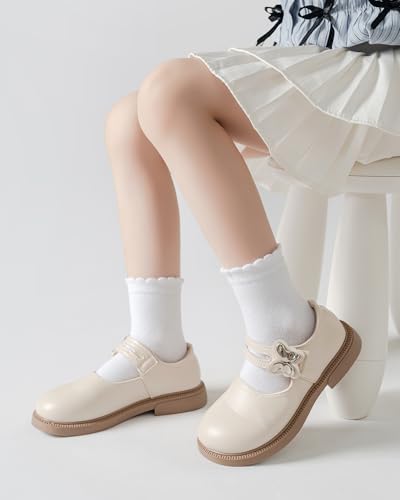 4-10Y Girls Ruffle White Cotton School Uniform Socks Cute Crew Ankle Scallop Dress Socks for Kids 6 Pack2