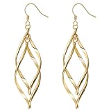 Vogem Longues boucles d'oreilles pendantes torsadées pour femme - Plaqué or blanc - Avec...