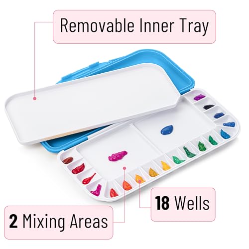 Image of Mr. Pen- Airtight Watercolor Palette with Lid, 18 Wells & 2 Mixing Areas | Lightweight Sealing Paint Palette for Travel, Painting, Watercolor Mixing, Art Class and Studio Use