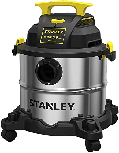Stanley Wet Dry Vacuum, 5 Gallon Portable Shop Vacuum, 4 Horsepower, Stainless Steel Tank, 4.0 HP, Silver+Yellow, SL18115