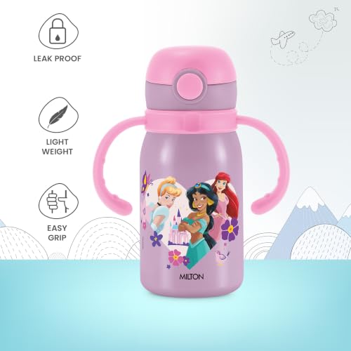 Image of MILTON Disney Fountain 450 ISI Certified Stainless Steel Water Bottle, Leak Proof, Rust Proof, Single walled,1 Yr Warranty, Ideal Sipper Water Bottle for School Kids Bottle, 455 ml, Purple