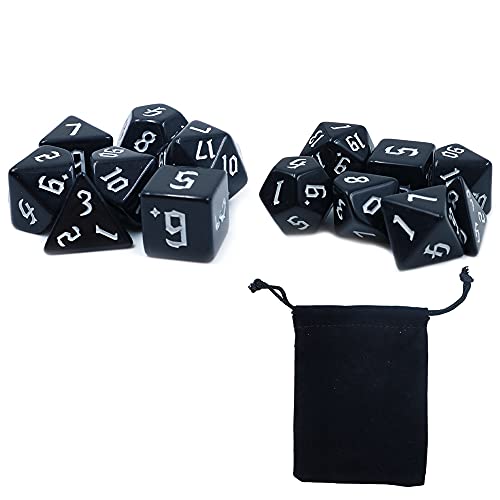 Fasizi 2 Sets Black Dice Polyhedral 7-Die Dice Set Compatible with Dungeons and Dragons DND Role Playing White Pattern