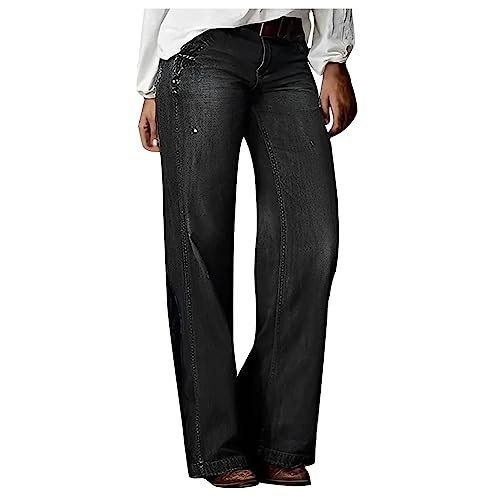 Women's Plus Size Flare Jeans Vintage High Waisted Baggy Wide Leg Denim Pants Straight Leg Pull On Jeans Pockets