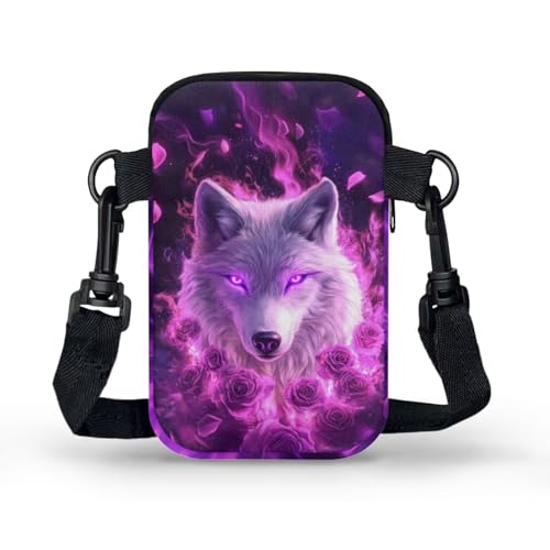 Image of Xpyiqun Galaxy Wolf Phone Purses for Women Crossbody Bag Purple Rose Small Sling Messenger Bags Zipper Shoulder Handbags Womens Trendy Cross Body Pouch Roomy Canvas Wallet Credit Card Holder Handbags
