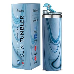 FineDine Insulated Skinny Stainless-Steel Tumbler – 18oz Coffee Tumbler with Flip-Top Lid – Travel Coffee Mug 100% Leakproof Lids – Slim Vacuum-Tumblers Keep Hot & Cold – For Home, Office.