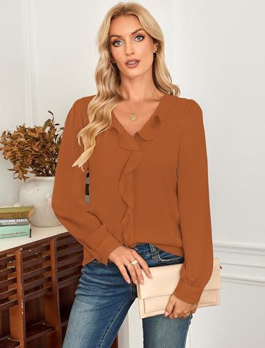 Halife Womens Dressy Casual Blouses Long Sleeve Business Tops Ruffle V Neck Trendy Work Shirts4