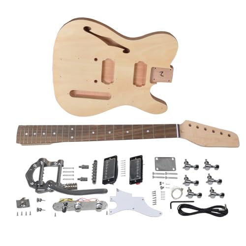 RSW DIY Electric Guitar Kit, Semi-Hollow Body DIY Electric Guitar Builder Kit Project Mahogany Unfinished New Single Cutaway