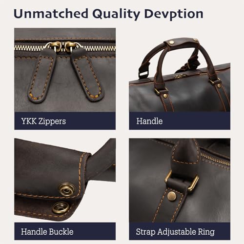 Leather Duffle Bags for Men with Shoe Compartment – 23.6" x 12.6" x 11" Travel Bag, Gym Bag, Also Suitable for Crossbody or Shoulder Carry, Dark Brown Large Size4