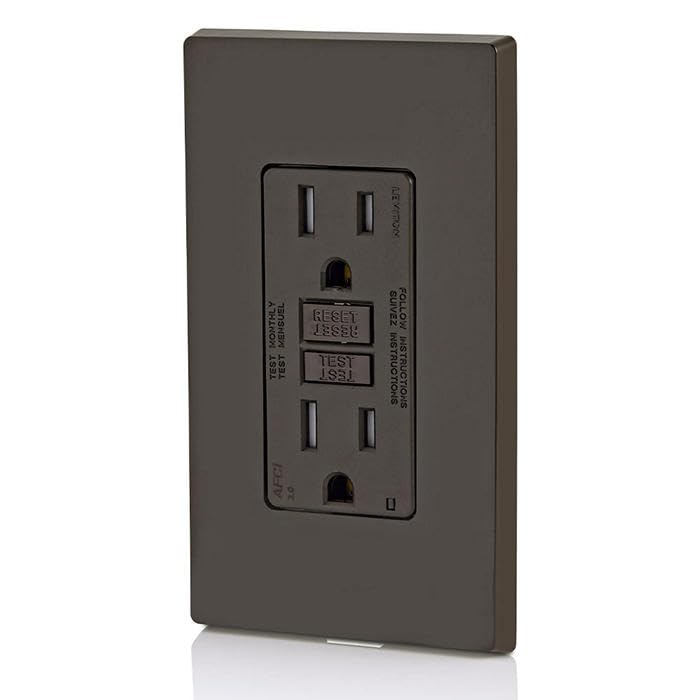 Image of Leviton Outlet, 15 Amp, Self Test, Tamper-Resistant with LED Indicator Light, Protection from Electrical Fires, AFTR1, AFCI, Brown