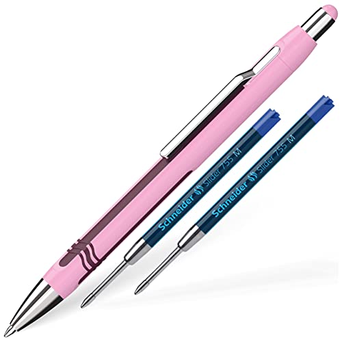 Schneider Epsilon - Bolígrafo retráctil (grosor de trazo XB, tinta azul, mina indeleble de color rosa y morado + 2 minas)