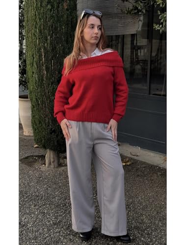 GRACE KARIN Women's Pant Wide Leg Color Block Elastic Drawstring Waist Pants for Women with Pocket and Side Zip3