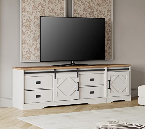 Wampat Modern Farmhouse 2 In 1 Tv Stand For Up To 85" Tvs Wood Entertainment Center With Drawers And Adjustable Shelf For Living Room, Cream White #TOP25