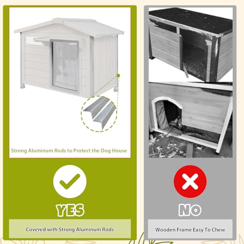PetsCosset 40.2\" L Large Dog House Outdoor & Indoor,Fir Wood Dog Kennel with Weatherproof Openable Asphalt Roof,Spacious Doghouse with Anti-Chewing Metal Edges for Small & Medium & Large Dogs,Grey