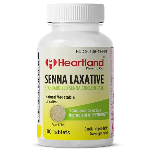 Heartland Pharma Senna Natural Vegetable Sennoside Laxative | Gentle Overnight Constipation Relief | Docusate Sodium Stool Softener | 100 Tablets (Senna)