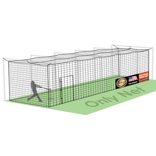 ORIENGEAR Baseball Batting Cage Nets, ONLY NET, 12'H x12'W x 55'L Baseball and Softball Cage Netting, 1.88' Mesh, Professional Fully Enclosed Heavy Duty PE Hitting Cage Net with Door, Without Poles