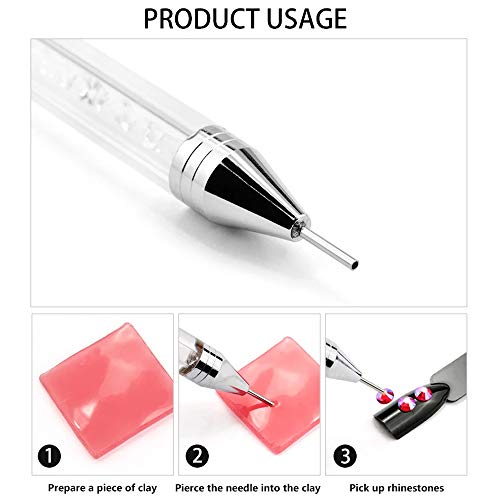 Eyxformula Rhinestone Picker Dotting Pen, 4 Pcs Dual-ended Wax Pencil Picker Gems Crystals Studs Jewel Picker Tool, Crystal Bead Handle Diamond Painting Wax Rhinestone Applicator Tool for DIY Nail Art