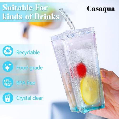 Image of Glass Cup with Lid and Straw - 350ml, Set of 1, Drinking Cup Set with Lids Straws, Cute Pentagram Design Color Glass Tumbler Cup for Smoothie Soda Ice Tea