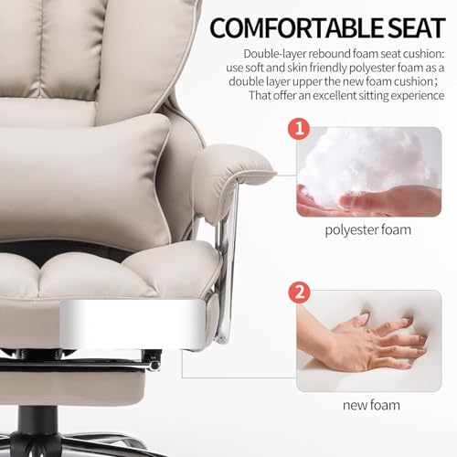 Image of Efomao Desk Office Chair Big High Back Chair PU Leather Computer Chair Managerial Executive Swivel Chair with Lumbar Support (Grey)
