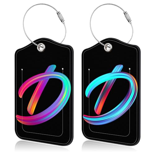 MSEAANBK Luggage Tags for Suitcase,2 Pack Neon Colorful Letters Luggage Tags,Leather Suitcase Tag Identifiers with Privacy Name Address Labels and Durable Steel Loop for Women Girls Travel, Letter D by MSEAANBK - Used condition - US$7.18