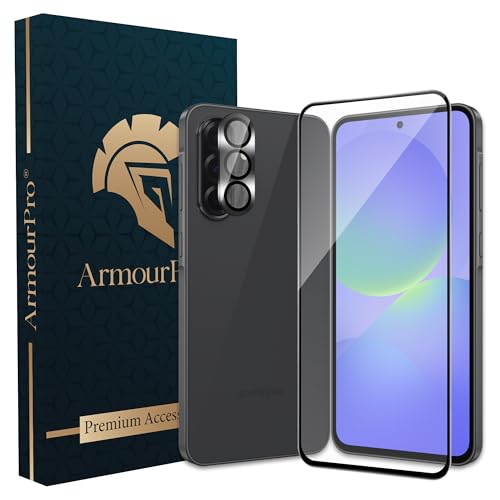 Image of ArmourPro Military-Grade Tempered Glass Compatible with Samsung Galaxy A36 5G (6.7 Inch) with Black Camera Ring Protector & Installation Kit | Edge to Edge Coverage