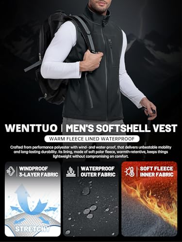 WENTTUO Men's Fleece-Lined Softshell Windproof Sleeveless Jacket Vest - image 2