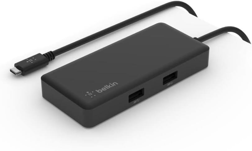 Belkin 5-in-1 Multiport Hub Adapter, angled view showing USB-A ports.