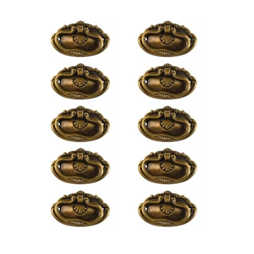 ZAANHA 10pcs Elliptical Ring Drawer Pulls 3x1.7 Inch Vintage Decorative Handles Antique Knobs for Furniture Wooden Case Box