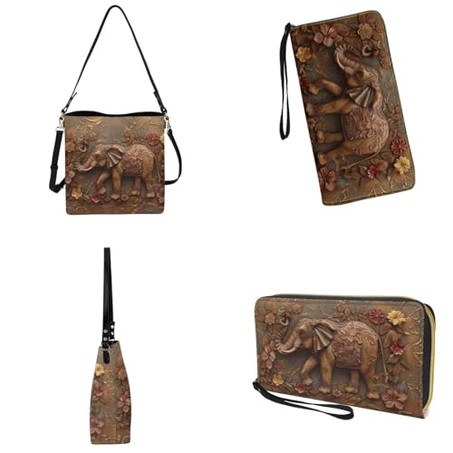 Leather Crossbody Handbag with Wallet for Women, Lightweight Bucket Bag Purse and Wallet Set for Daily Use Travel4